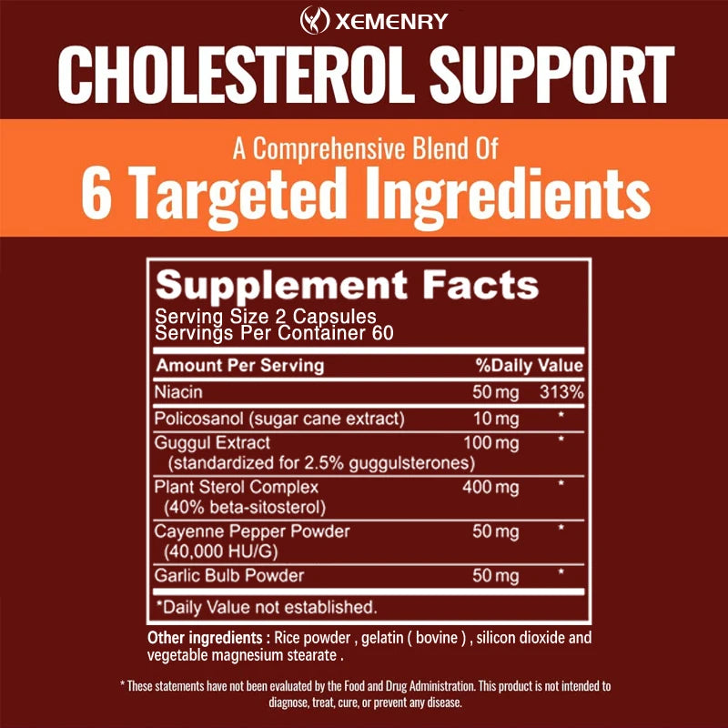 Cholesterol Supplements - Improves Blood Circulation, Supports Blood Pressure and Heart Health - 120 Capsules