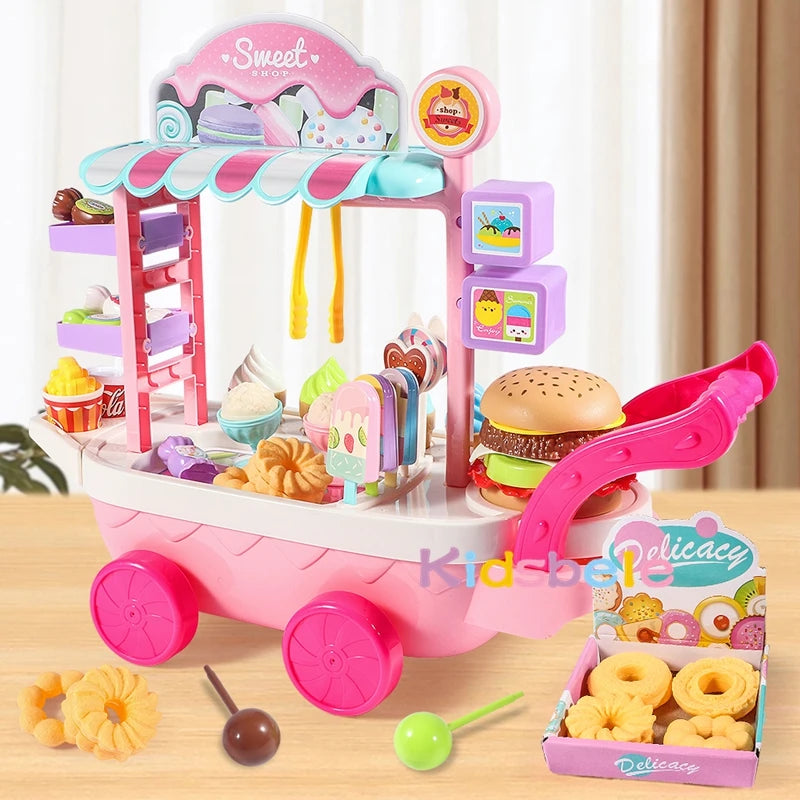 Toys Pretend Play Set Mini Ice Cream Candy Trolley Ice Cream Shopping Cart House Play Educational Car Truck Cart Brain Game Kids