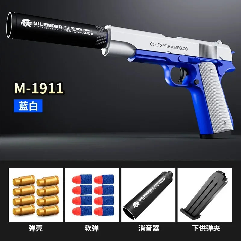 2024 M1911 Soft Bullet Toy Gun Foam Ejection Toy Foam Darts Christmas Gift Airsoft Gun With Silencer For Kid Adult New 6+