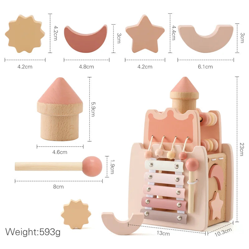 Montessori Toys Baby Wooden Castle Pink House Blocks Toys Puzzle Game Early Education Accessories Multifunctional Toy Baby Gifts