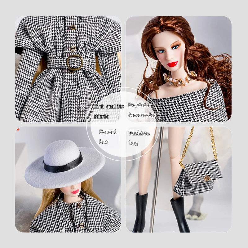 Supermodel Doll Clothes Suit European Fashion Classic Trench Coat Accessories Set Princess Dress