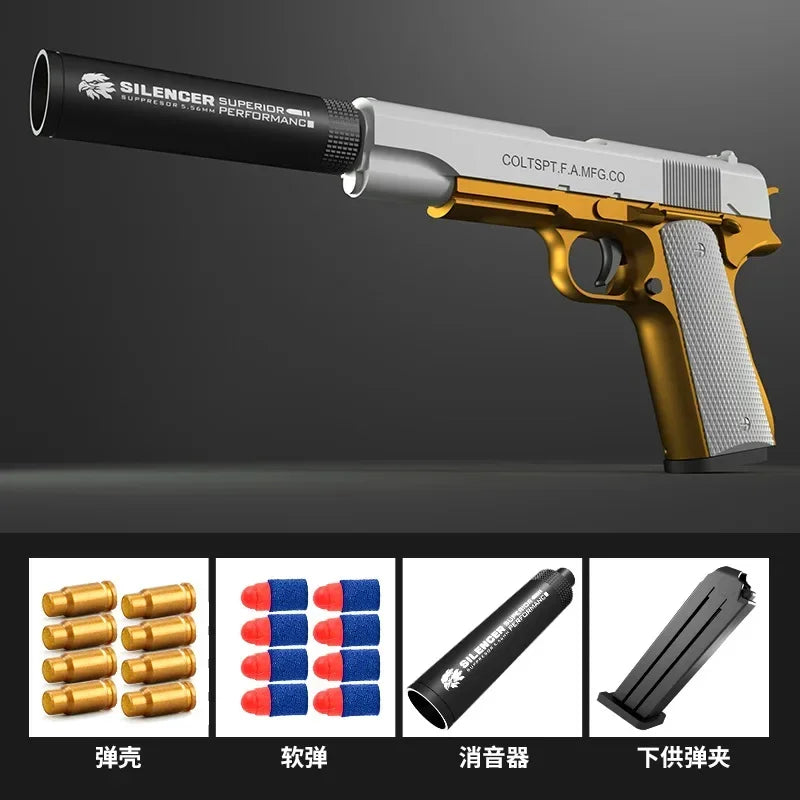 2024 M1911 Soft Bullet Toy Gun Foam Ejection Toy Foam Darts Christmas Gift Airsoft Gun With Silencer For Kid Adult New 6+