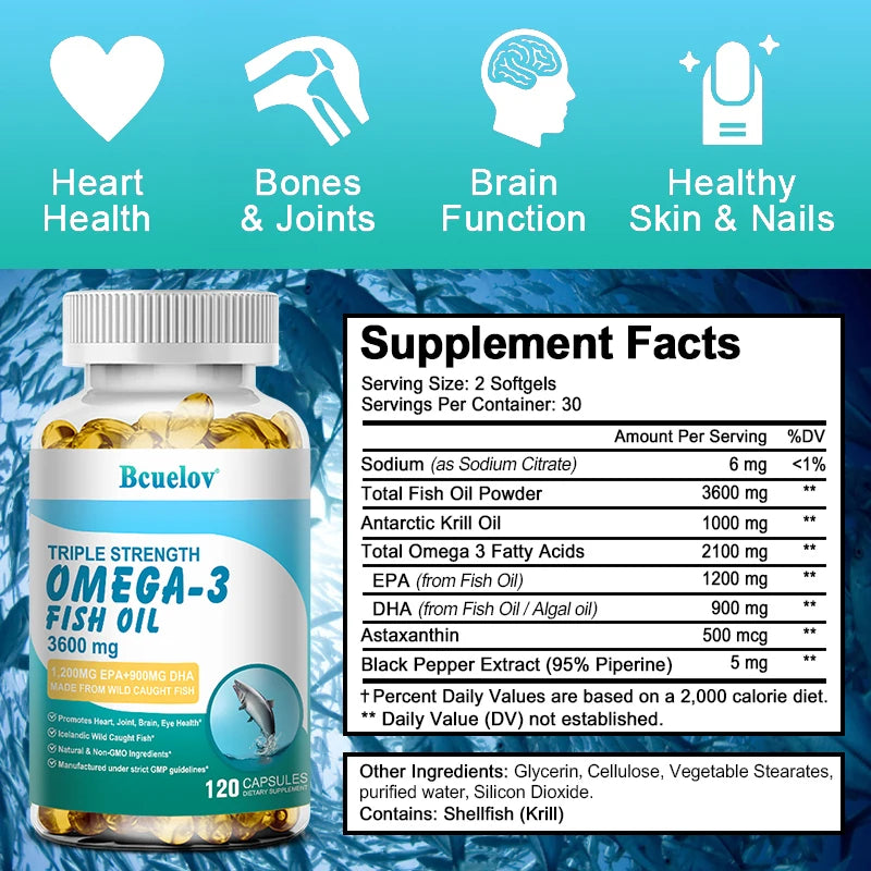 Bcuelov Omega-3 Fish Oil Dietary Supplement