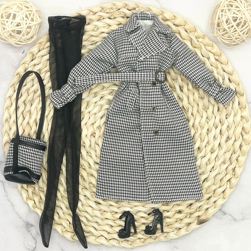 Supermodel Doll Clothes Suit European Fashion Classic Trench Coat Accessories Set Princess Dress