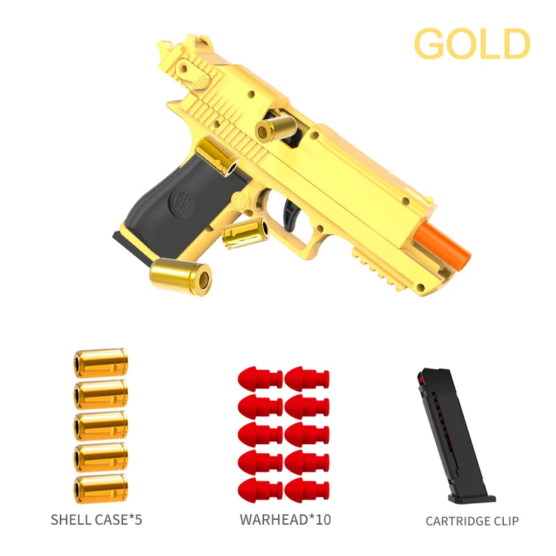 Outdoor Games Gold Desert Eagle Soft Bullet Toy Gun Launcher Automatic Shell Throwing Continuous Pistol Adult