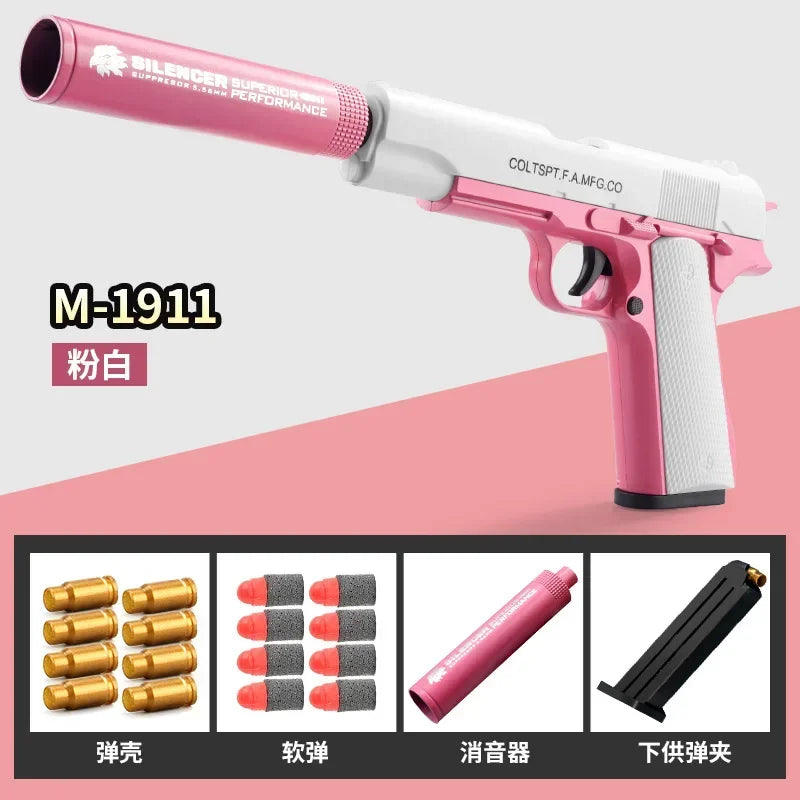 2024 M1911 Soft Bullet Toy Gun Foam Ejection Toy Foam Darts Christmas Gift Airsoft Gun With Silencer For Kid Adult New 6+