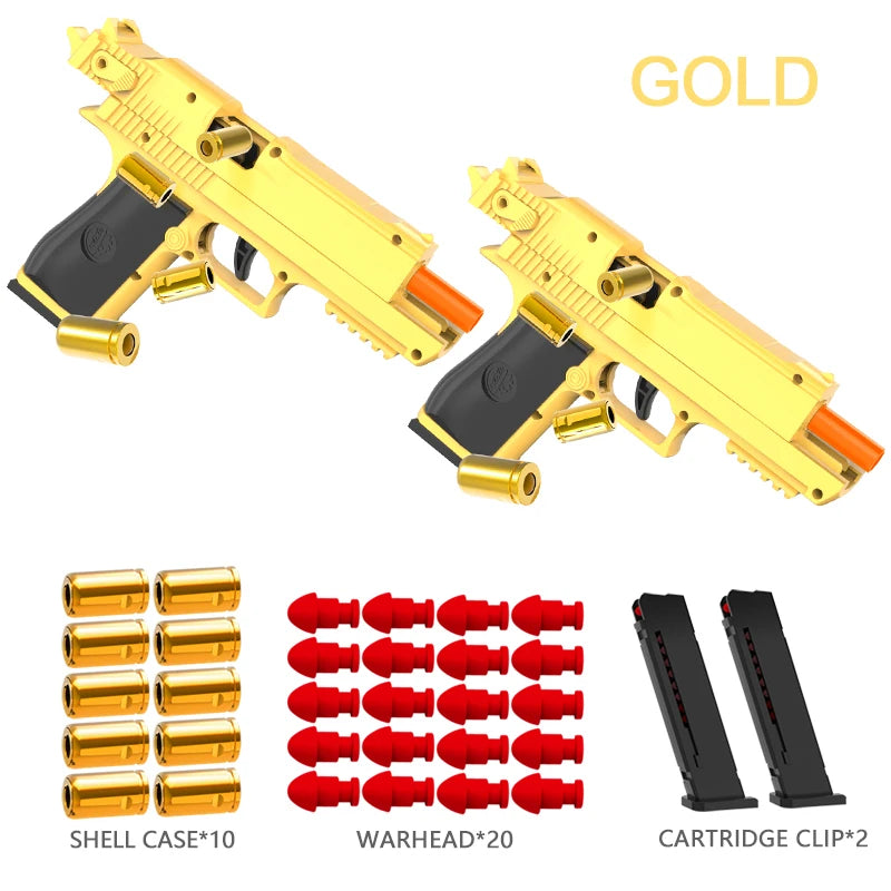 Outdoor Games Gold Desert Eagle Soft Bullet Toy Gun Launcher Automatic Shell Throwing Continuous Pistol Adult