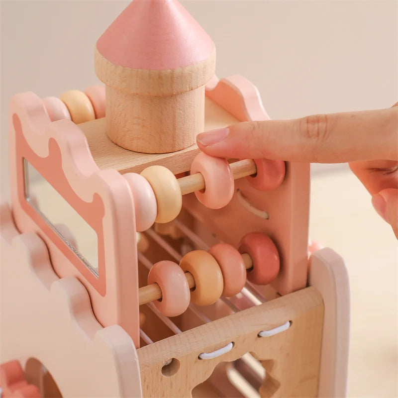 Montessori Toys Baby Wooden Castle Pink House Blocks Toys Puzzle Game Early Education Accessories Multifunctional Toy Baby Gifts