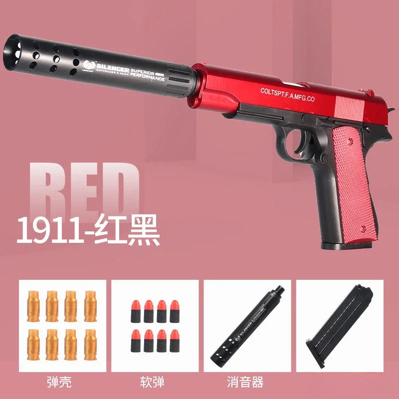 2024 M1911 Soft Bullet Toy Gun Foam Ejection Toy Foam Darts Christmas Gift Airsoft Gun With Silencer For Kid Adult New 6+