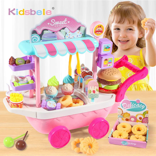 Toys Pretend Play Set Mini Ice Cream Candy Trolley Ice Cream Shopping Cart House Play Educational Car Truck Cart Brain Game Kids