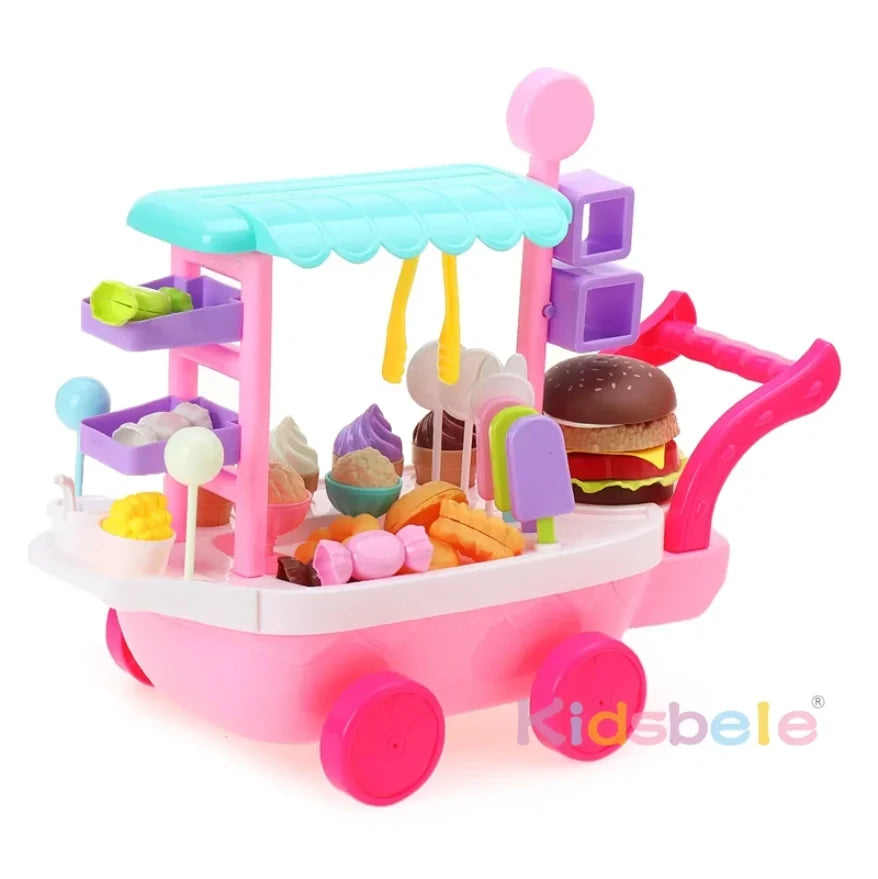 Toys Pretend Play Set Mini Ice Cream Candy Trolley Ice Cream Shopping Cart House Play Educational Car Truck Cart Brain Game Kids