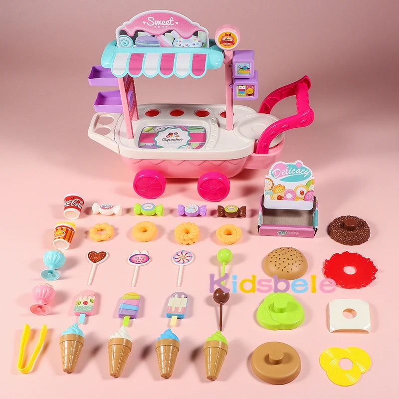 Toys Pretend Play Set Mini Ice Cream Candy Trolley Ice Cream Shopping Cart House Play Educational Car Truck Cart Brain Game Kids