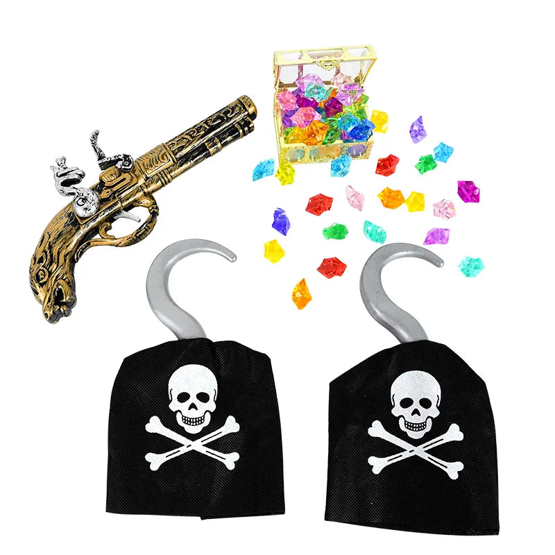 Pirate Theme Birthday Party Decor Pirate Hat Pirate Hook Plastic Coin Pirate Cosplay Props Realistic Toy Gun Gift For Kids